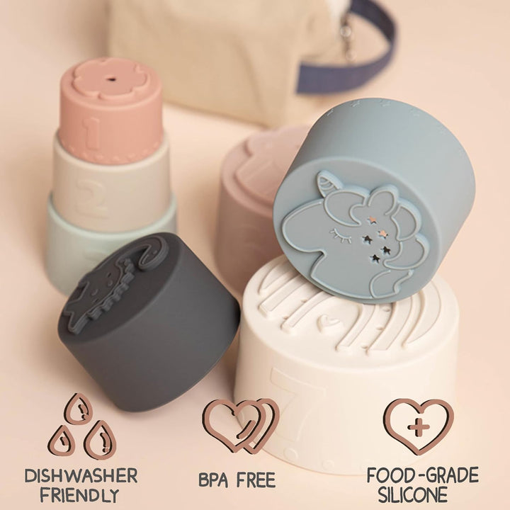 Moonkie Baby Stapelbecher Spielzeug, Stapelturm mit 7 Bechern Für Babys & Kinder, Lustiges Pädagogis