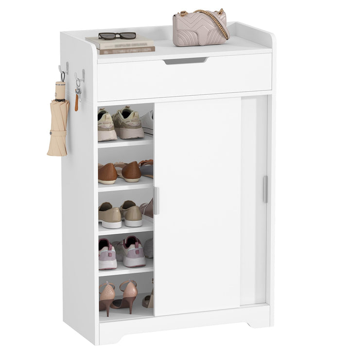 Hzuaneri Schuhschrank, Schuhkommode mit 5 Ebenen, Verstellbare Regalböden, 12-15 Paar, 1 Schublade,