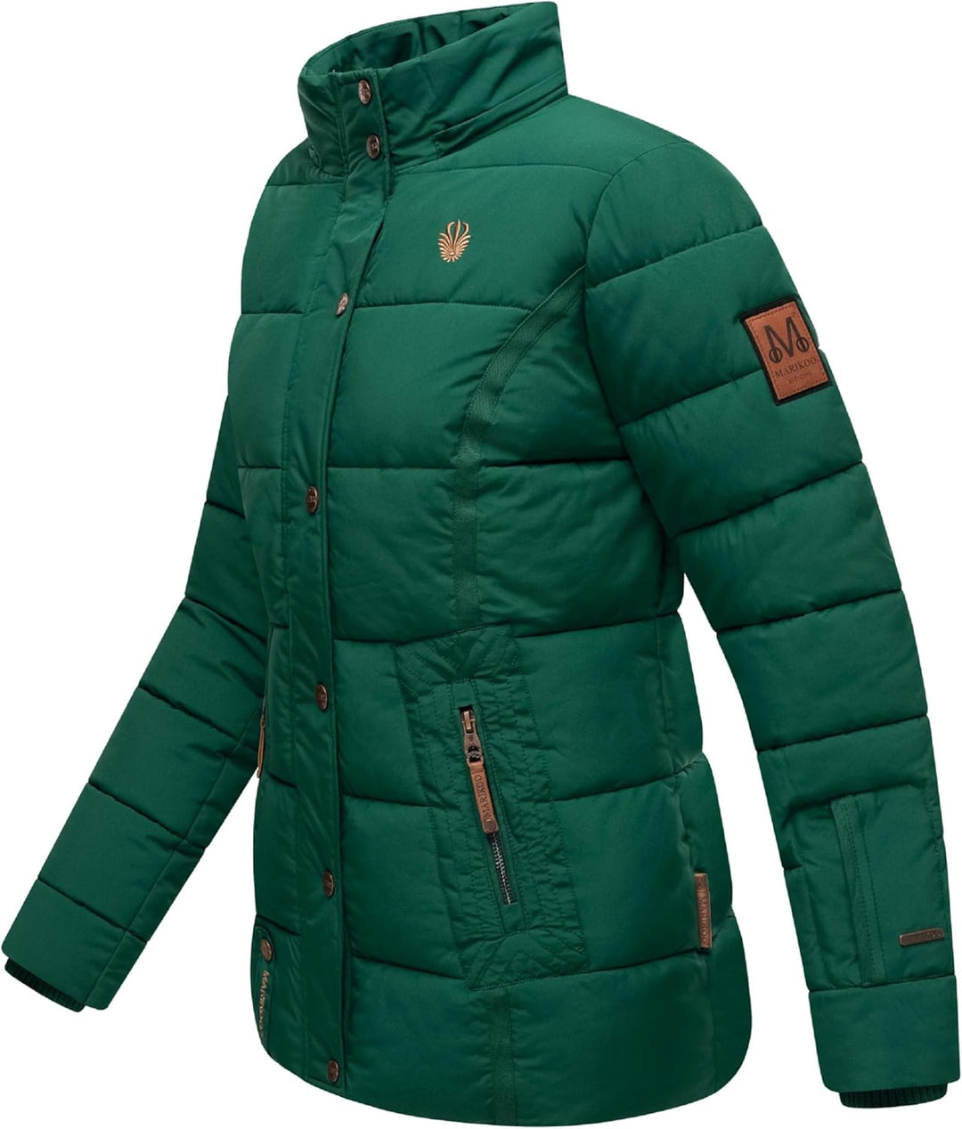 MARIKOO Damen Winterjacke warme Steppjacke mit Kunstfell Innenfutter Nekoo XS-3XL 3XL Evergreen, 3XL