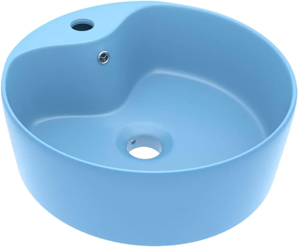 HOMIUSE Luxus-Waschbecken mit üBerlauf Matt Hellblau 36x13 CM Keramik Waschbecken Waschtisch Aufsatz