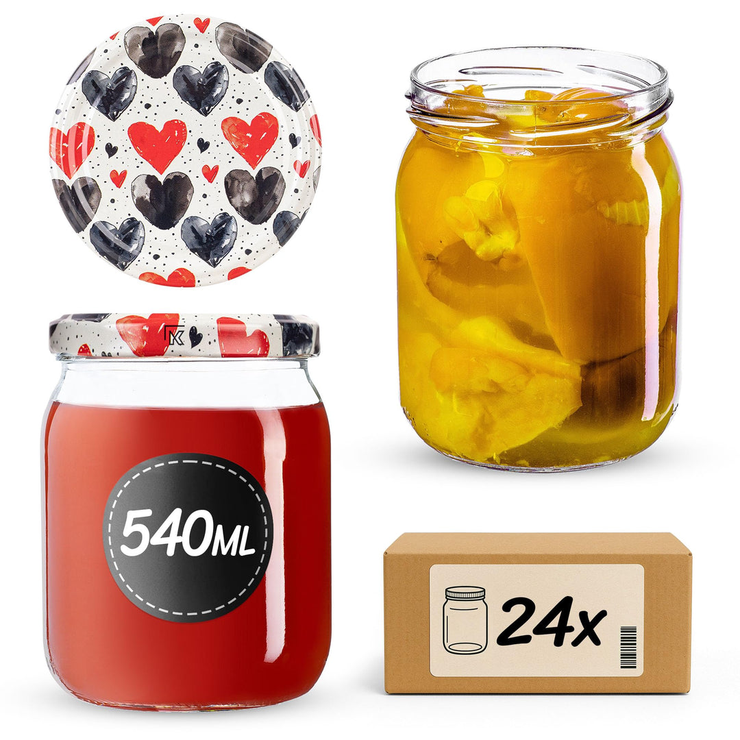 KADAX 24er Set Einmachgläser 540ml TO82 Herzen, Sturzgläser Mason Jar mit Schraubdeckel, Luftdichte