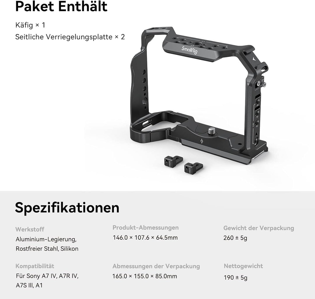 (Aktualisierte Version) SMALLRIG Full Cage Käfig für Sony Alpha 7R V/Alpha 7 IV/Alpha 7S III/Alpha 1