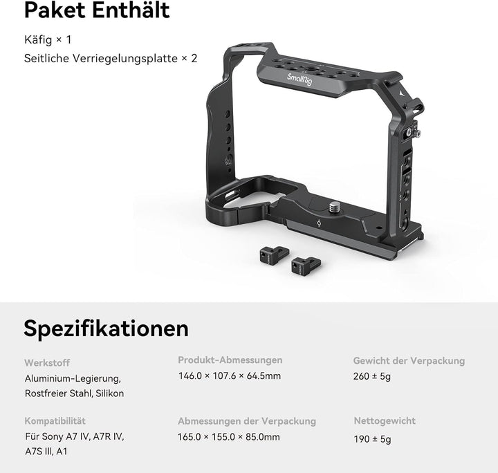 (Aktualisierte Version) SMALLRIG Full Cage Käfig für Sony Alpha 7R V/Alpha 7 IV/Alpha 7S III/Alpha 1