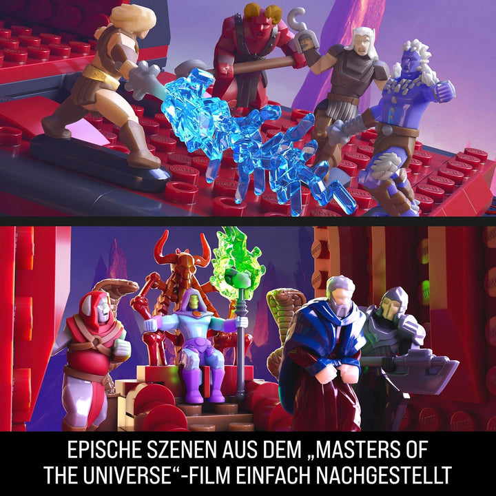Mattel Brick Shop Masters of the Universe Bauset, Clash at Snake Mountain mit 636 Teilen und 12 Figu