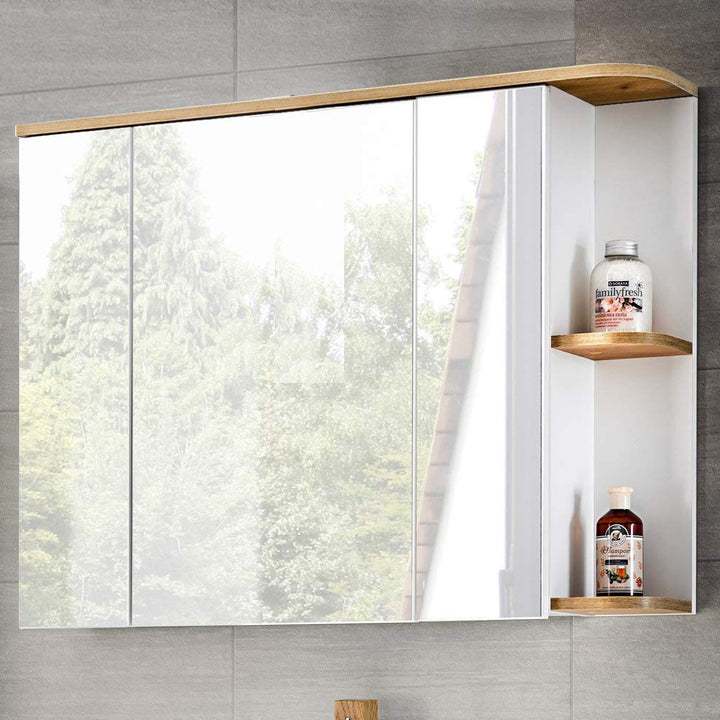Lomadox Spiegelschrank in weiss mit Wotaneiche, 3D-Spiegeltüren, B x H x T ca. 94 x 71 x 20 cm
