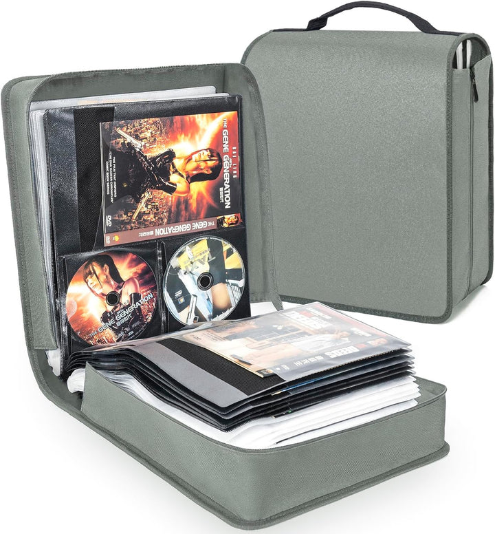 AKOZLIN DVD CD Aufbewahrungsbox mit extra Breiten Titelblättern,tragbarer Binderhalter,Brieftasche,A