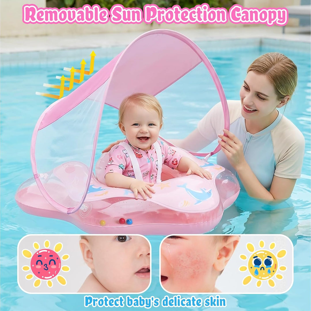 Baby Schwimmring mit Sonnendach UPF50+ Schwimmring Baby mit Sonnendach mit 1*Luftpumpe & 2*Flickzeug
