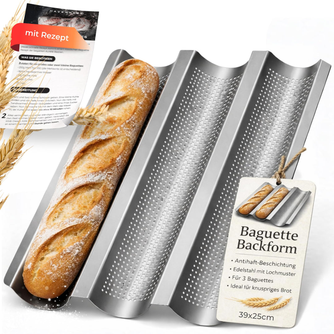 Baguette Backform Edelstahl I perforierte Baguette Backform für 3 Baguette Laibe 39 x 25cm I Baguett