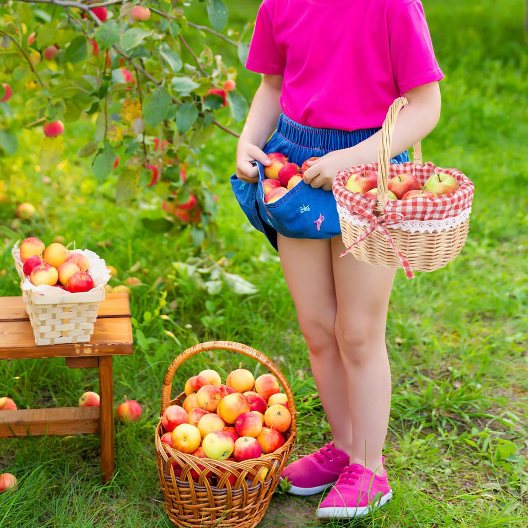 Vintage-Osterkorb Aus Weide Klein: Süsser Leerer Picknickkorb – Rot Kariert Mit Griff Für Eier Süssi