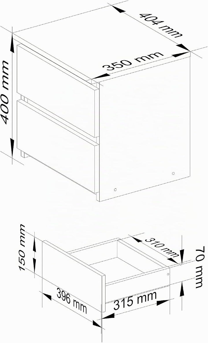 AKORD | Kommode Set 2 Schubladen Sideboard Mehrzweckschrank Schrank | Schreibtisch | ecktisch | Eck