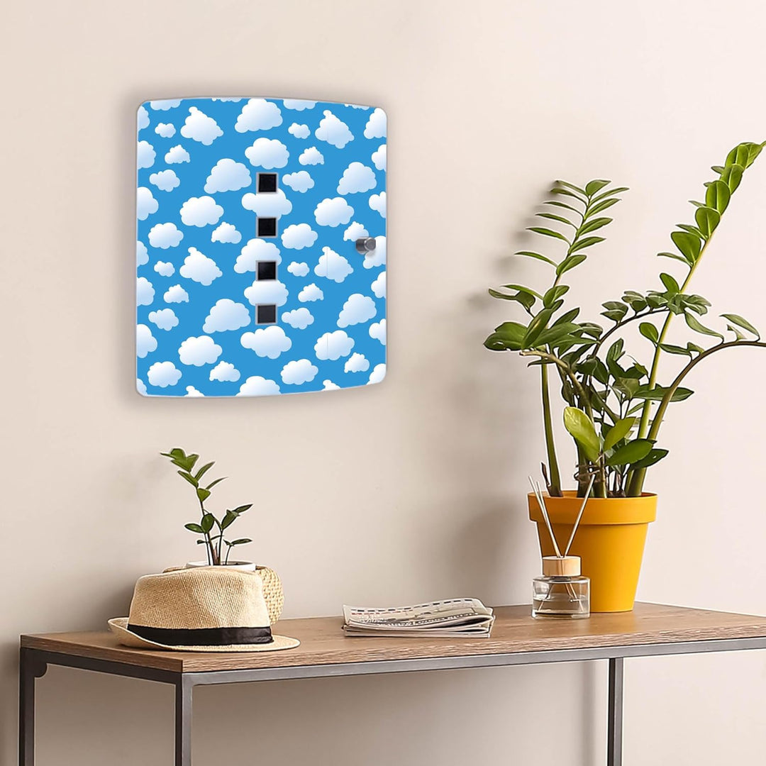 banjado® Design Schlüsselkasten aus Edelstahl mit Motiv Wölkchen für 10 Schlüssel - Schlüsselschrank