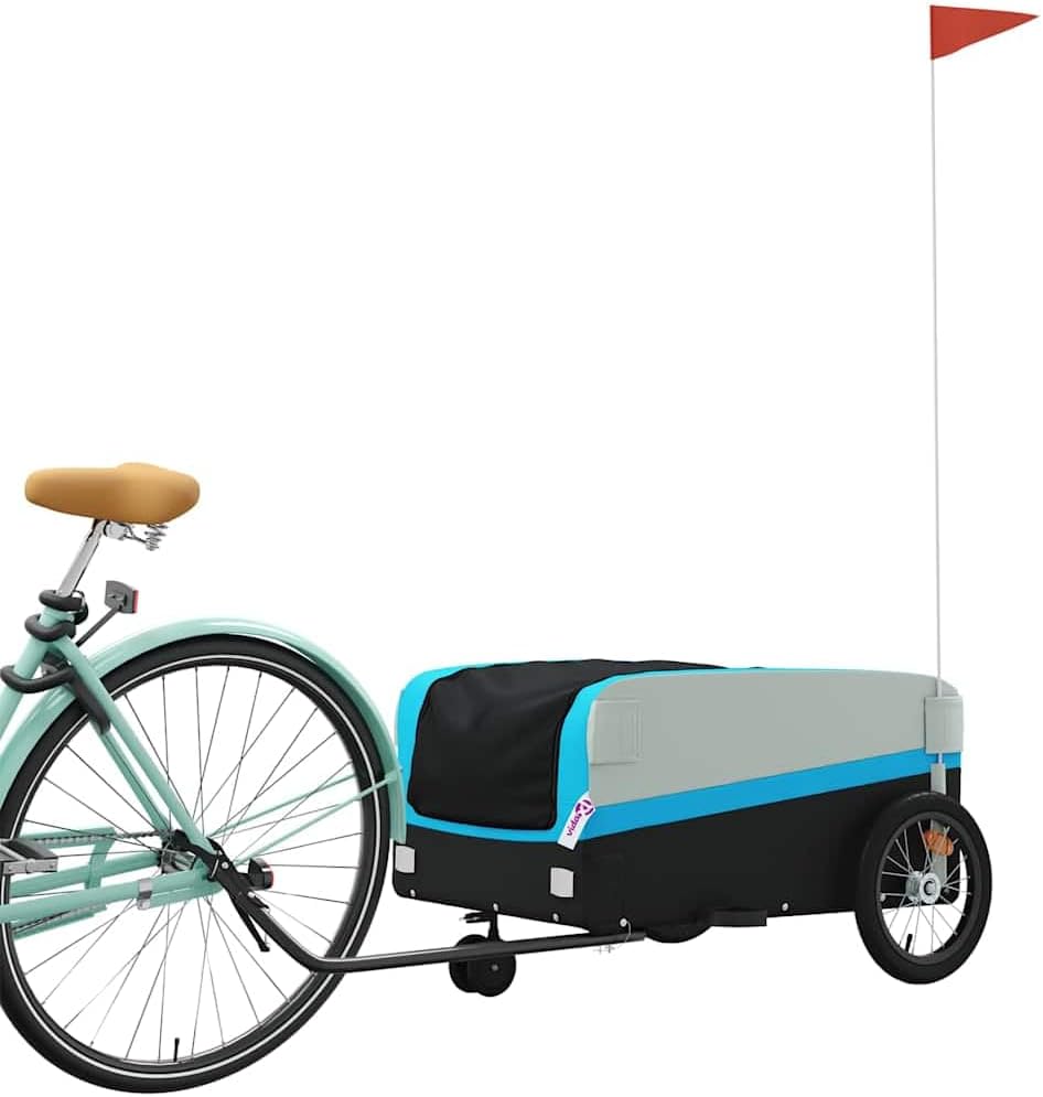 Mangloder Fahrradanhänger schwarz und grün robust aus Eisen mit Deichsel für Transport, Camping, Fam