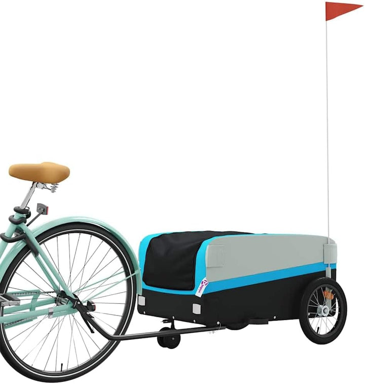 Mangloder Fahrradanhänger schwarz und grün robust aus Eisen mit Deichsel für Transport, Camping, Fam