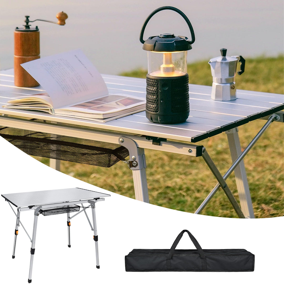Klappbarer Campingtisch Aluminium 90x51,5cm, Höhenverstellbar Klapptisch mit Tragetasche & Netzfach,