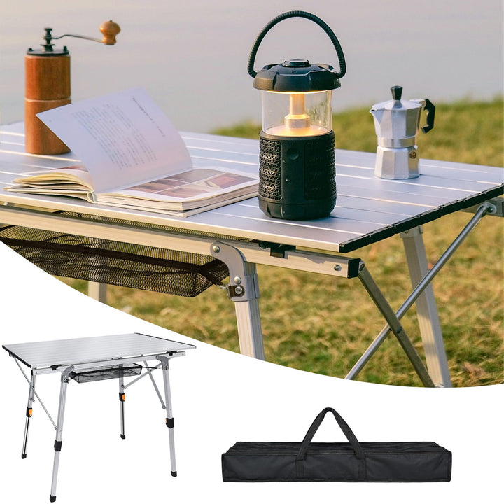 Klappbarer Campingtisch Aluminium 90x51,5cm, Höhenverstellbar Klapptisch mit Tragetasche & Netzfach,
