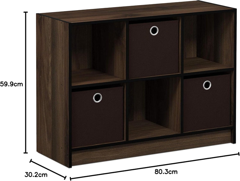 Furinno Basic Bücherregal mit 6 Fächern und 3 Einschüben, holz, Columbia Walnut/Dunkelbraun, 30.23 x