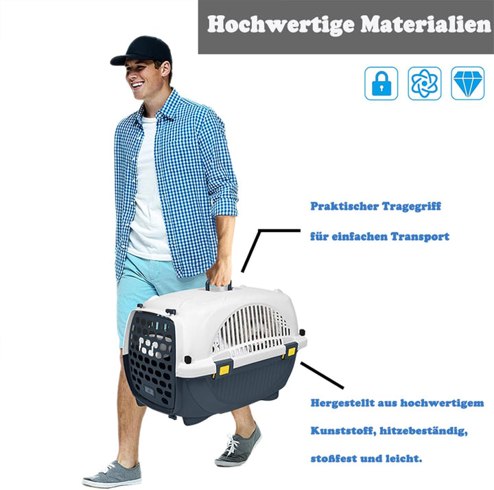 Aufun Transportbox für Haustiere für kleine Hunde und Katzen aus Kunststoff, 61 x 37 x 37 cm Tiertra