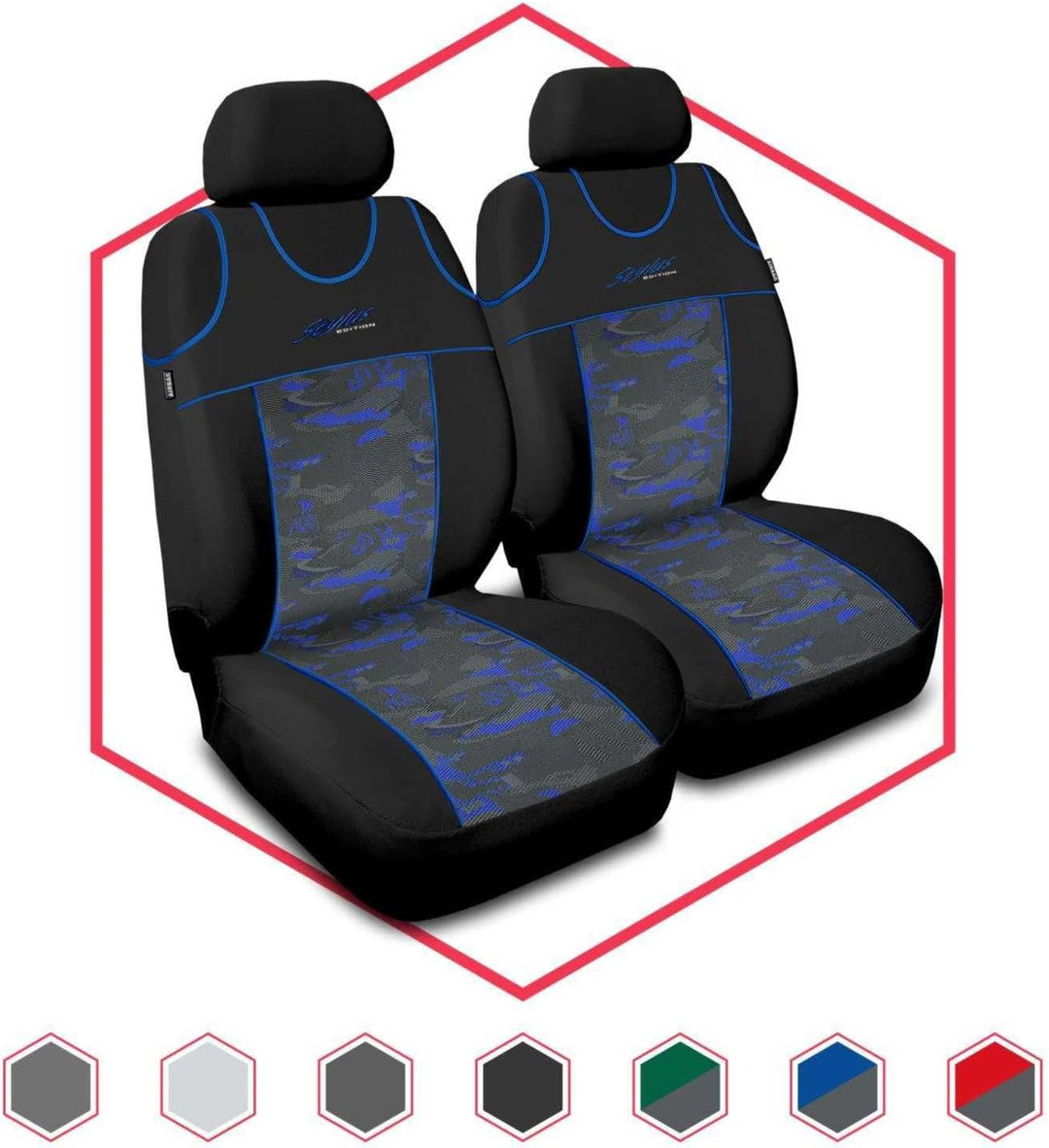 2er Set Autositzbezüge PKW universal | Auto Sitzbezüge Polyester Blau für Airbag geeignet | für Vord