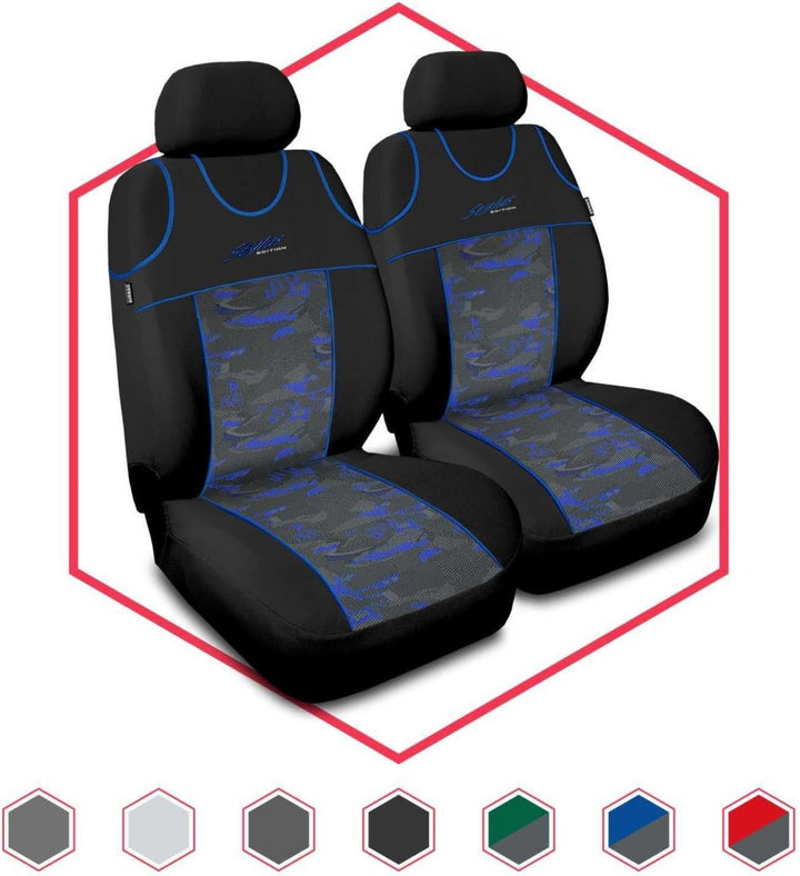 2er Set Autositzbezüge PKW universal | Auto Sitzbezüge Polyester Blau für Airbag geeignet | für Vord