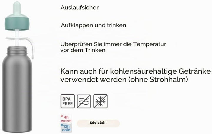 Mepal – Thermoflasche Flip-up Campus – 350 ml – Türkis– hält Getränke lange kalt oder warm – Edelsta