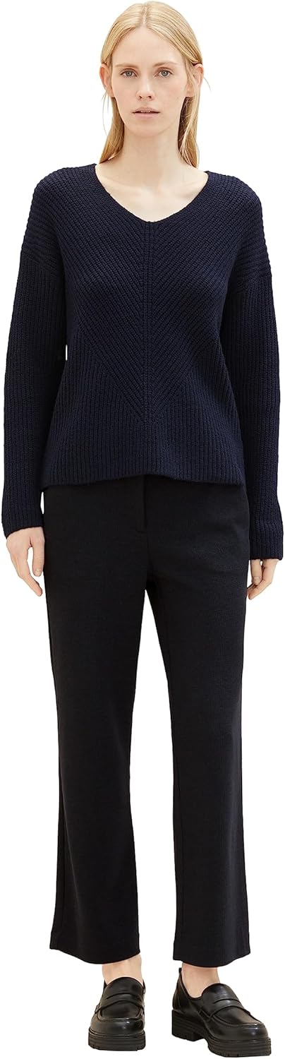 TOM TAILOR Damen 1042956 RIPP Strickpullover mit V-Ausschnitt S 10668 - Sky Captain Blue, S 10668 -