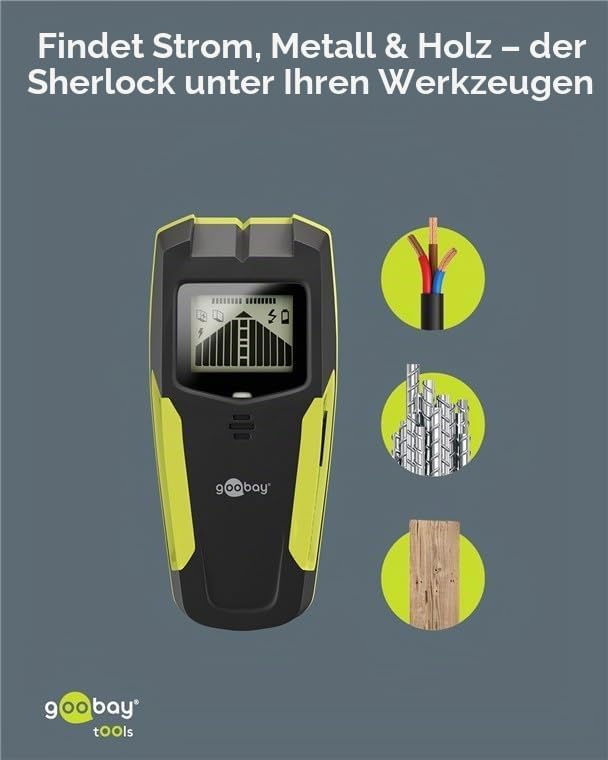 goobay Multidetektor für Holz, Metall &amp; Stromleitungen 3-in-1 Leitungssucher mit LCD-Display, Audio-