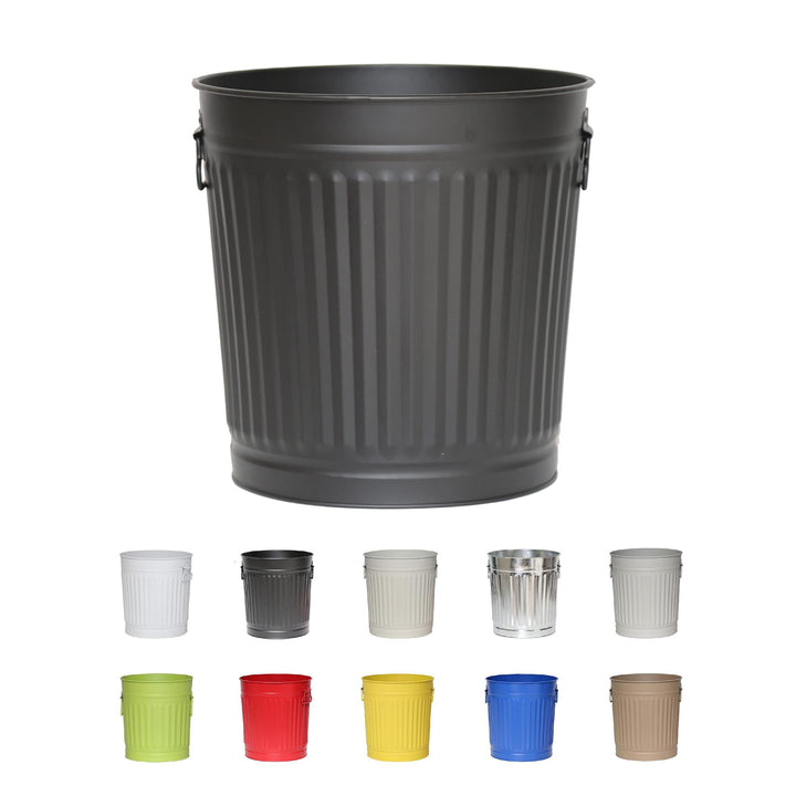 Jinfa Retro Vintage Metalltonne Mülleimer Ascheeimer | Matt Schwarz | Ø 36 cm | Vol. 35 Liter Schwar