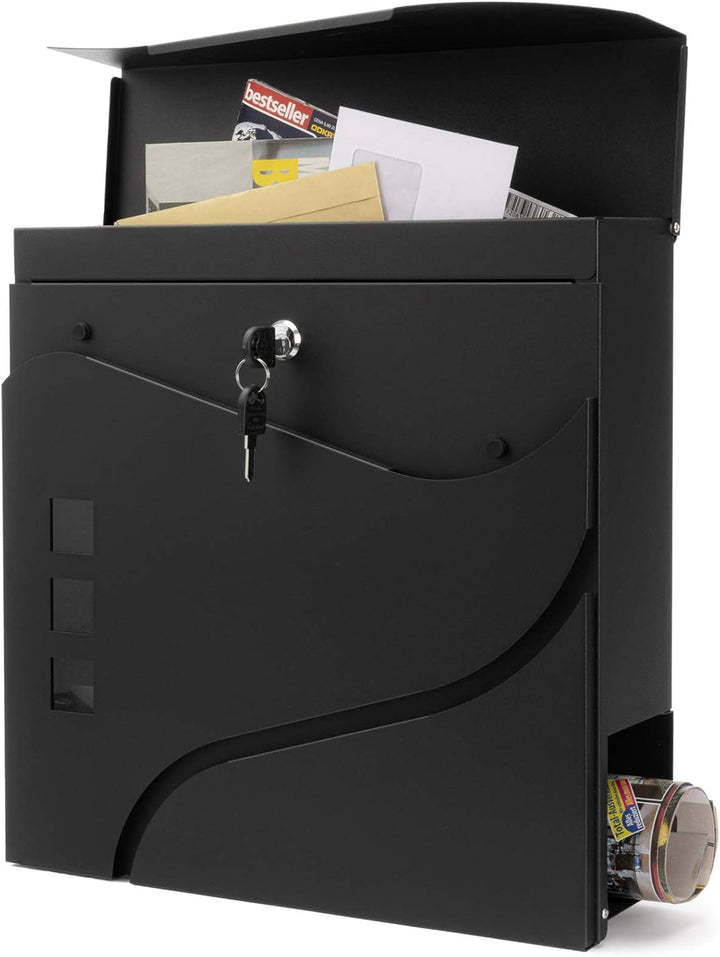 VERDA Briefkasten mit Zeitungsfach und 3 Sichtfenster, Postkasten Designer Wandbriefkasten, 2X Schlü