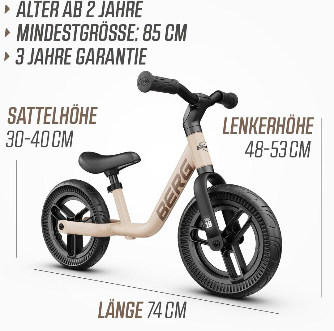 BERG MOOV 10 Laufrad | ab 2 jahre | bis zu 30 kg | 10 Zoll | Lenkrad und Sattel Höhenverstellbar | S