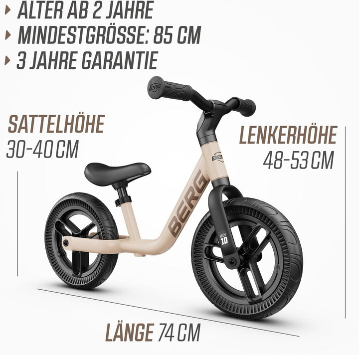 BERG MOOV 10 Laufrad | ab 2 jahre | bis zu 30 kg | 10 Zoll | Lenkrad und Sattel Höhenverstellbar | S