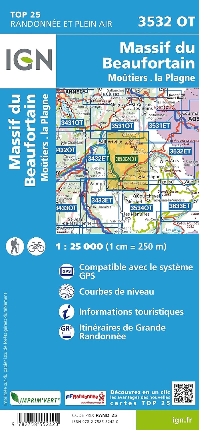 3532OT Massif du Beaufortin. Moutiers la Plagne (TOP 25), Karte
