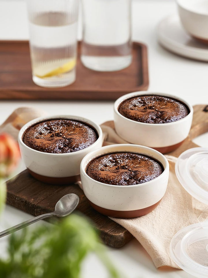 DOWAN Förmchen Creme Brulee mit Deckeln, 6 X 180ml Antihaft-Souffléförmchen Porzellan, Creme Brulee