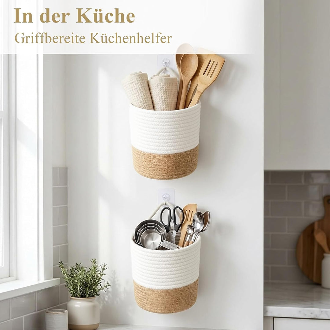 danpinera Hängekorb Set, Wandkörbe aus 100% Baumwolle, 17 x 20 cm, Hängekorb bad mit Griff zum Aufhä