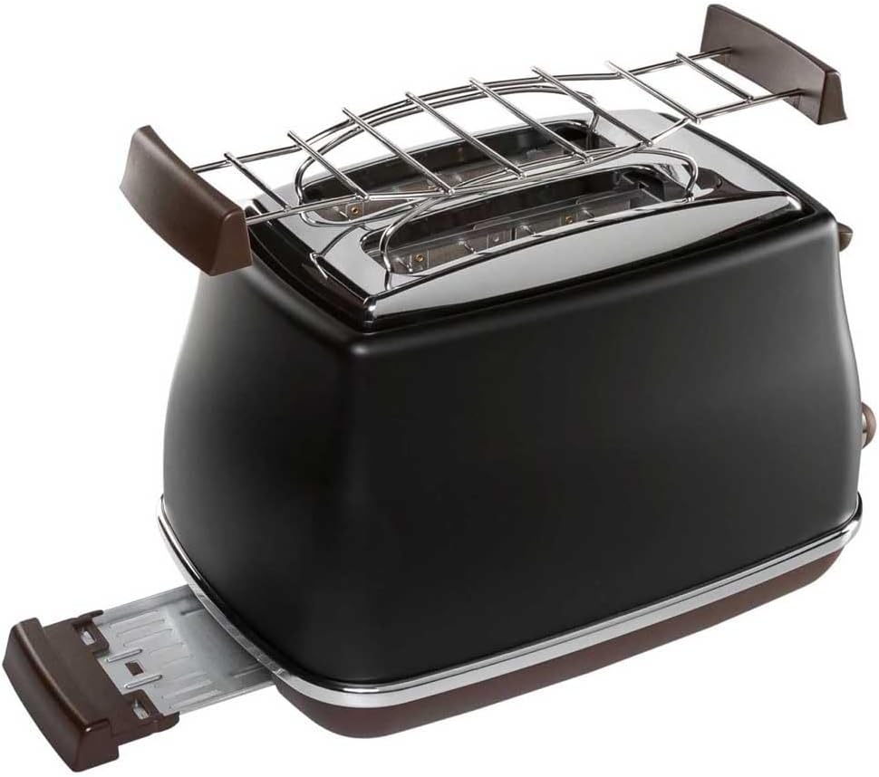 De'Longhi Toaster Icona Vintage CTOV2103.BK - 2-Schlitz-Toaster mit Brötchenaufsatz, Edelstahl in el