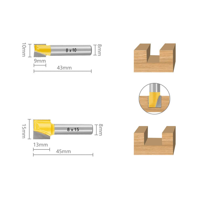 Nutfräser HM Set 6-tlg. Ø 8 mm Schaft Bodenreinigung Fräser 10/15/22/25/30/32mm Nutenfräser Holzfräs