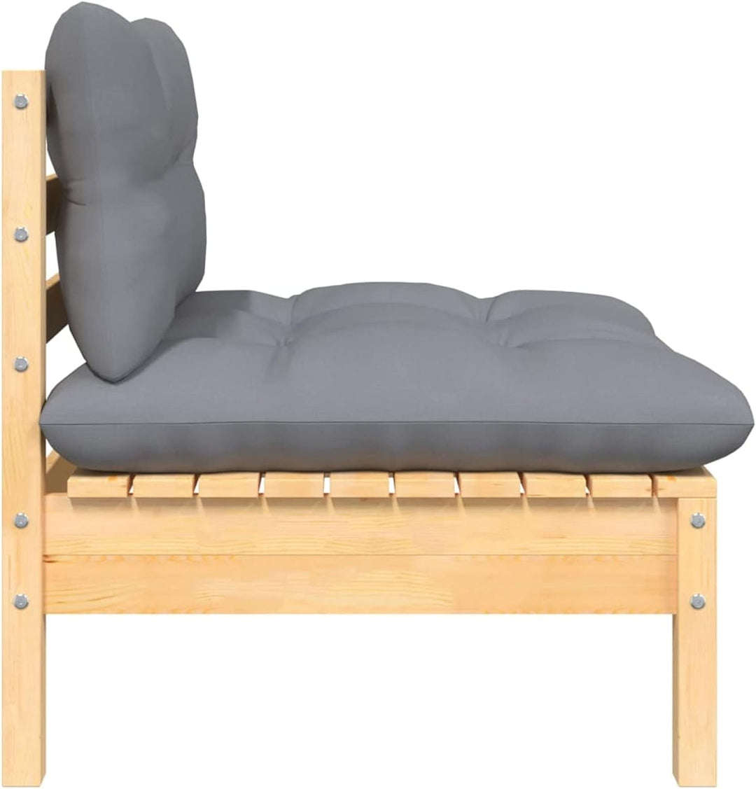 Goliraya Kiefernholz Massiv Garten Mittelsofa Garten-Lounge-Set mit Grauen Kissen Modular Gartensofa