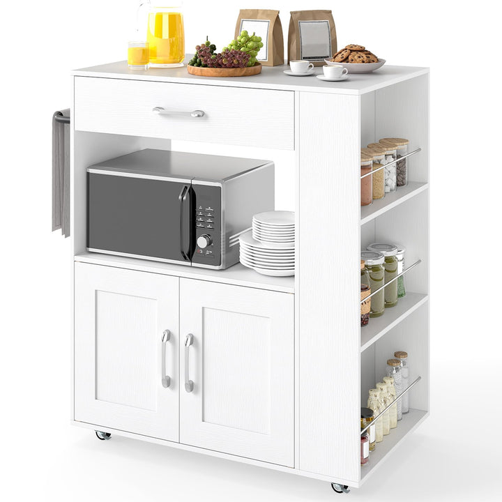 COSTWAY Küchenwagen mit Rollen, Servierwagen mit Arbeitsplatte, Schublade &amp; 3 Gewürzregalen, mobiler