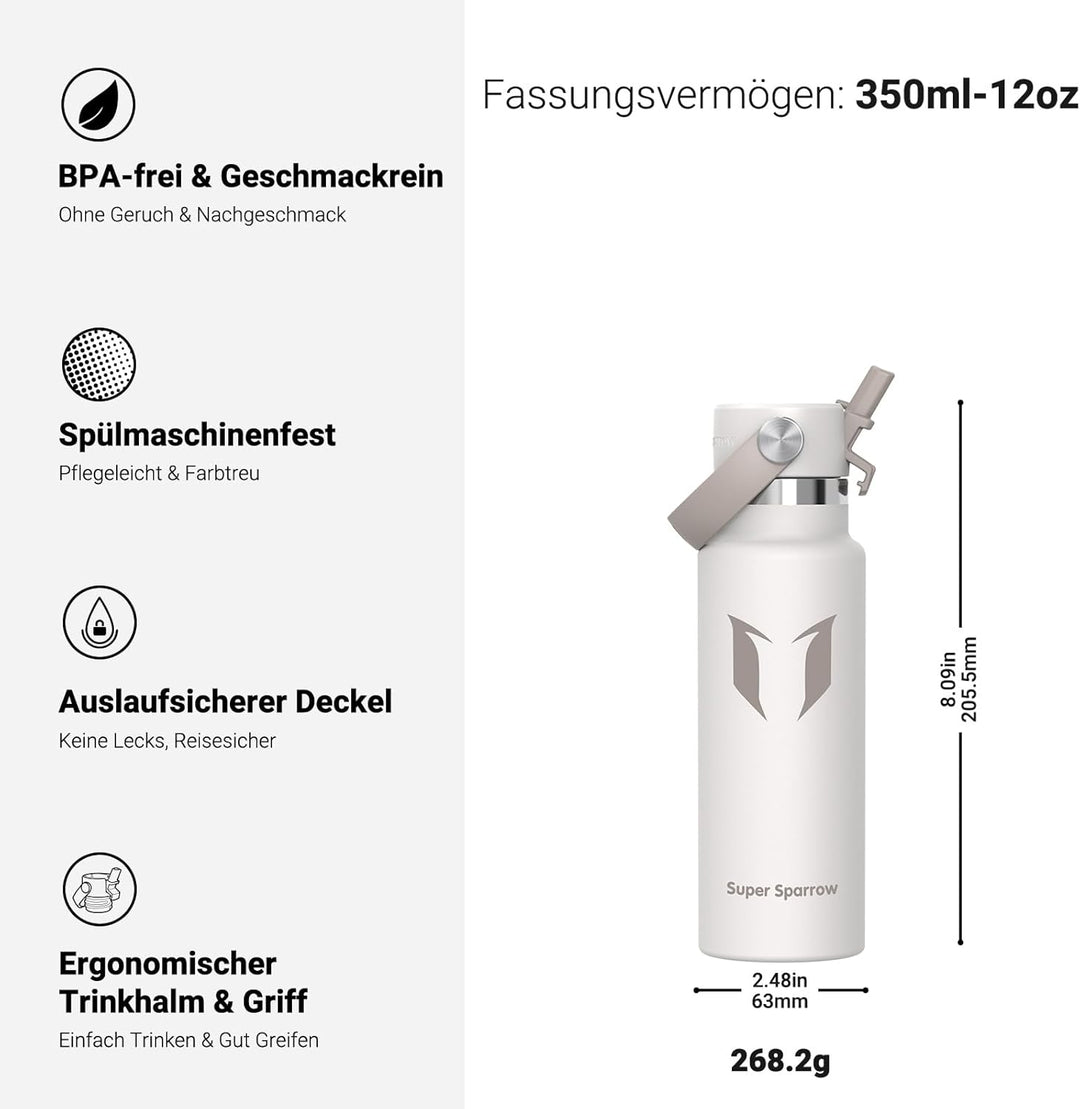 Super Sparrow Trinkflasche Edelstahl - Thermobecher - 350ml, 500ml, 750ml, 1L, 1.2L - FlipFlow Trink