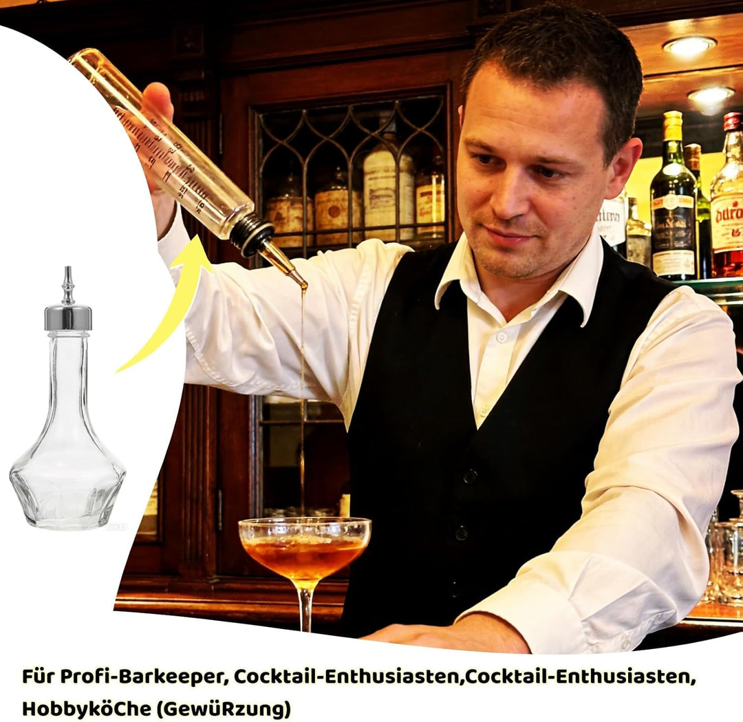 ULTECHNOVO 2 Stück Bartender Glas Bitters Flaschen mit Dosierkopf Präzise Tropfflasche für Cocktail-