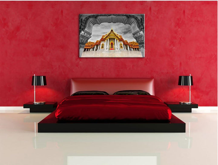 Pixxprint Marmortempel von Bangkok als Leinwandbild/Grösse: 100x70 cm/Wandbild/Kunstdruck/fertig bes
