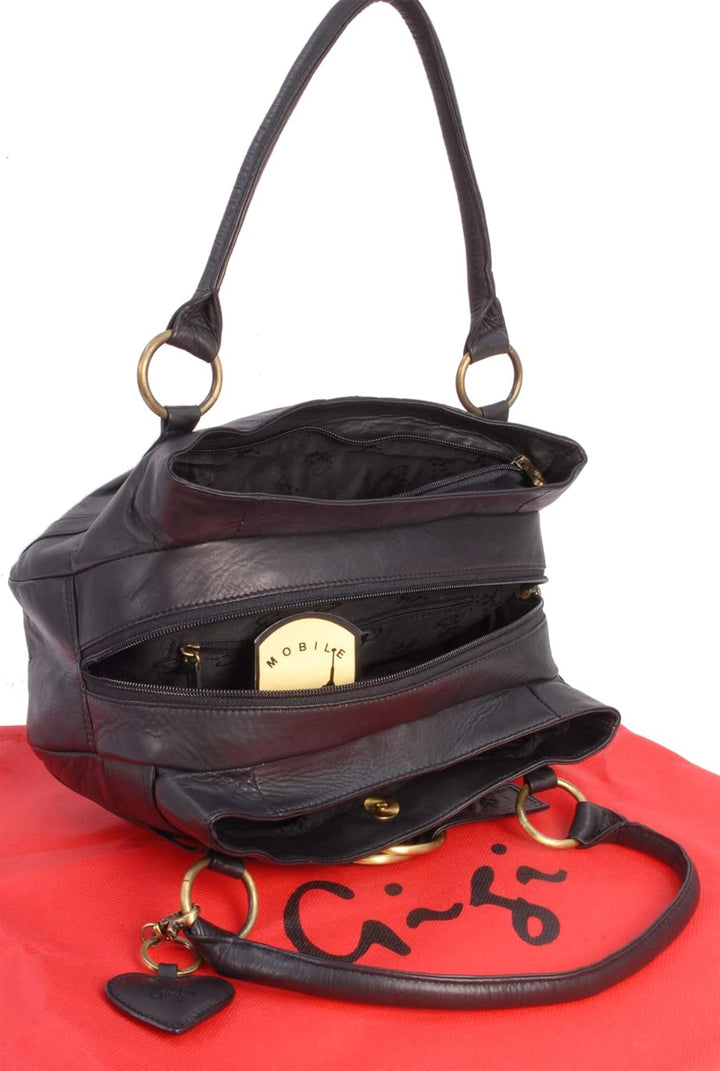 Gigi - Leder - Damenhandtasche/Schultertasche - OTHELLO 4466" Schwarz, Schwarz