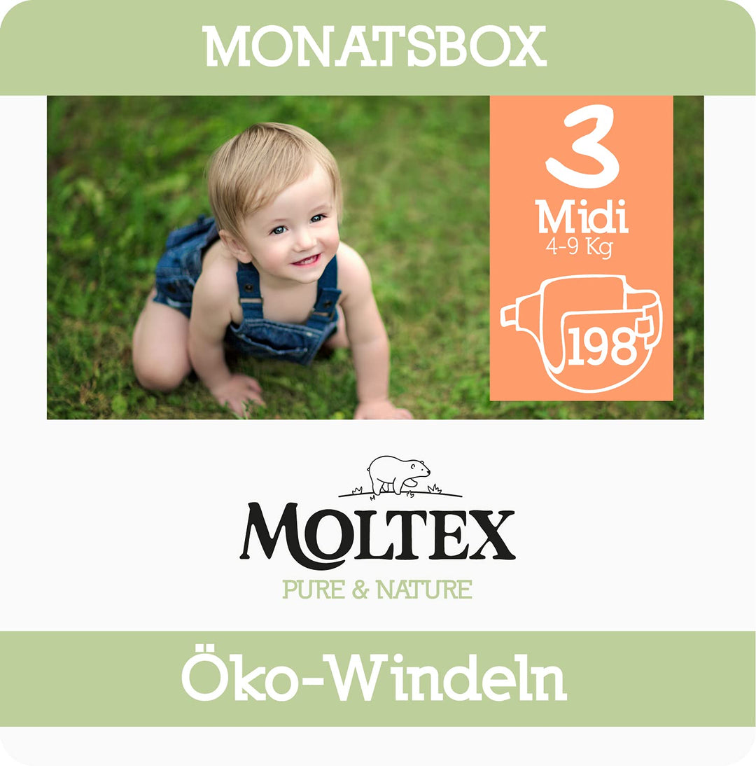 Moltex Pure & Nature Öko Windeln Grösse 3 Midi (4-10 kg) Monatsbox 198 Bio Windeln Grösse: 3, Gr