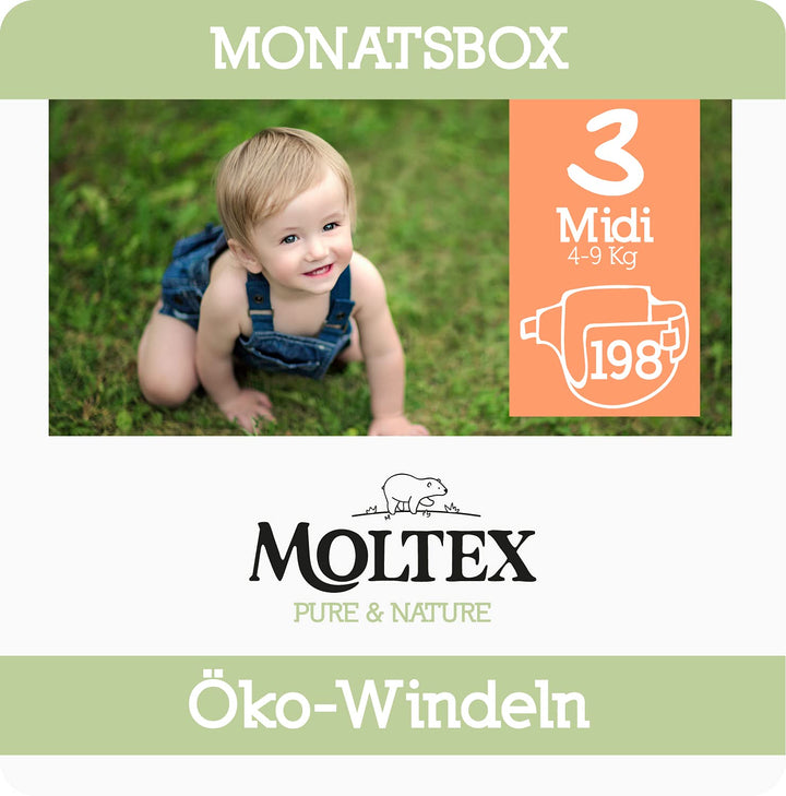Moltex Pure & Nature Öko Windeln Grösse 3 Midi (4-10 kg) Monatsbox 198 Bio Windeln Grösse: 3, Gr