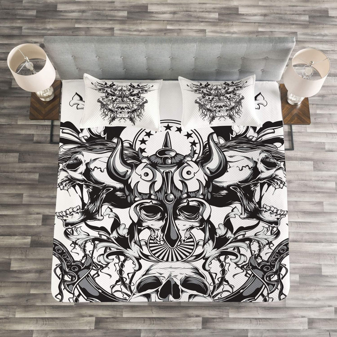ABAKUHAUS Wikinger Tagesdecke Set, Schädel eines Kriegermotivs, Set mit Kissenbezügen Sommerdecke, f