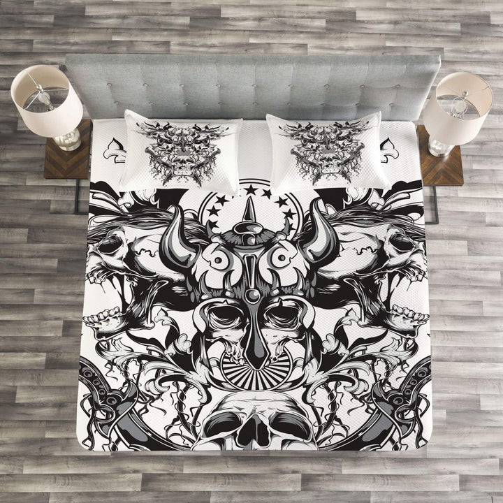 ABAKUHAUS Wikinger Tagesdecke Set, Schädel eines Kriegermotivs, Set mit Kissenbezügen Sommerdecke, f