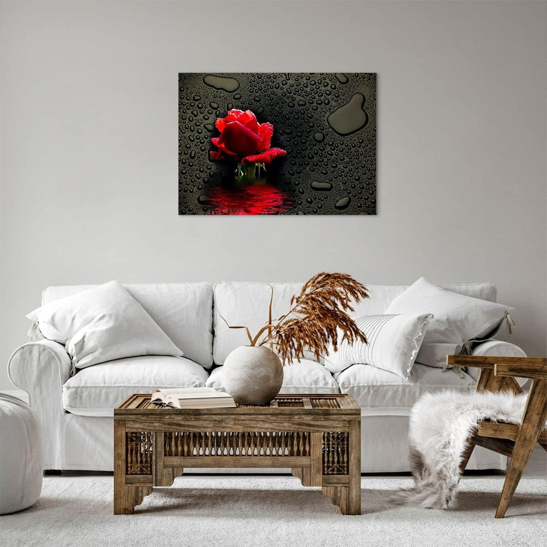 Bilder auf Leinwand Blume rote rose wasser tau Leinwandbild 70x50cm Wandbilder Dekoration Wohnzimmer