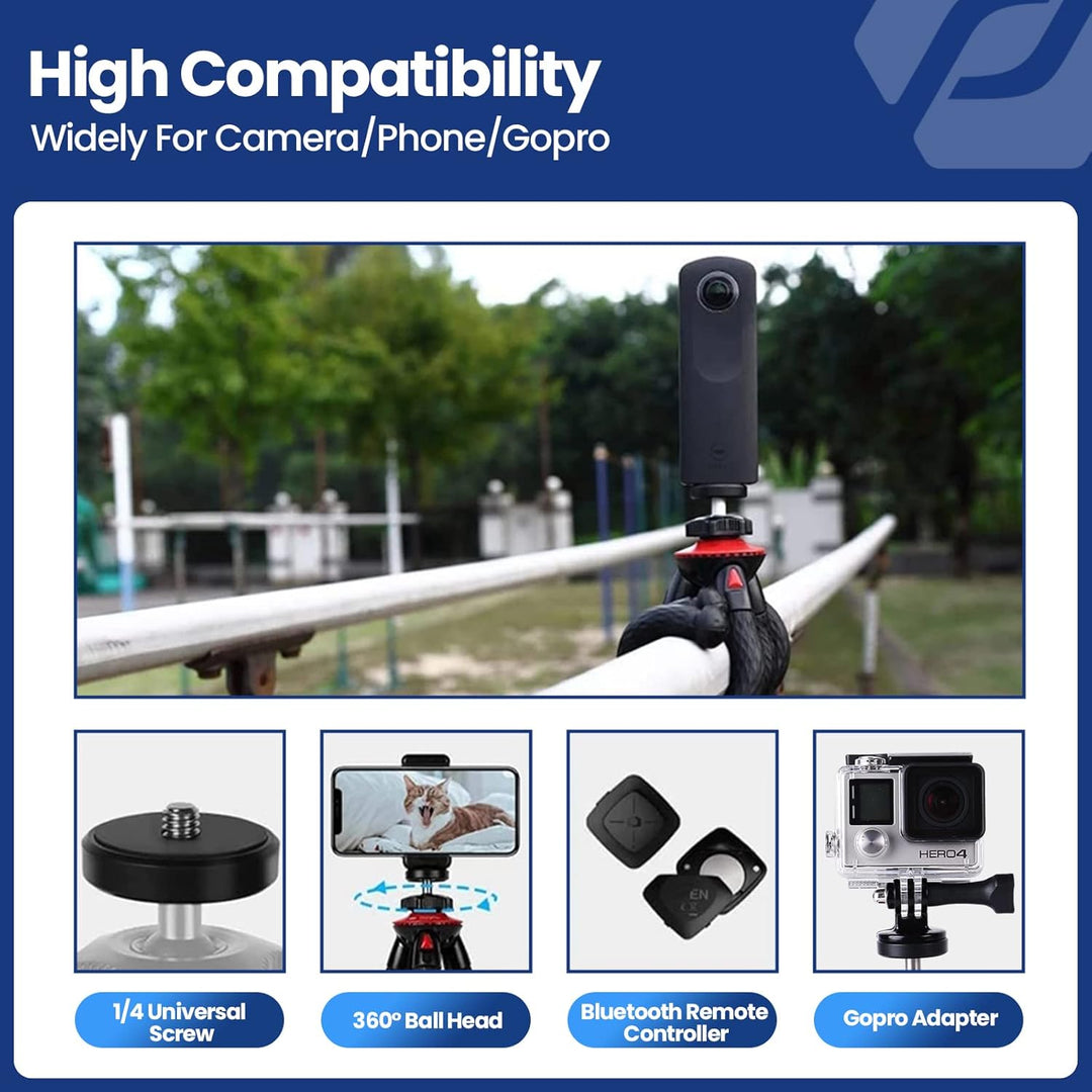 Fotopro Flexible Handy Stativ mit Fernbedienung, Desktop Stativ für Smartphone, Mini Kamera Stativ f