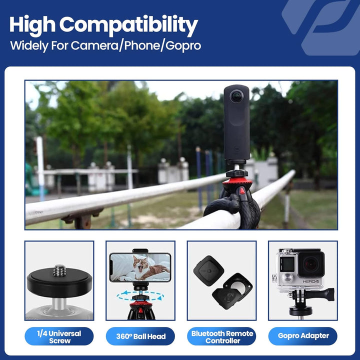 Fotopro Flexible Handy Stativ mit Fernbedienung, Desktop Stativ für Smartphone, Mini Kamera Stativ f