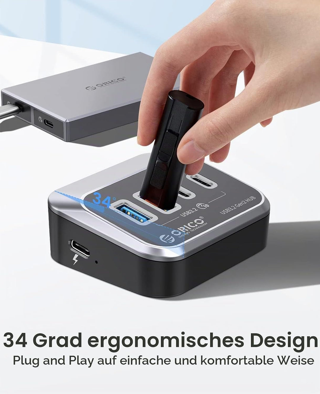 USB Hub 3.2 Gen 1, ORICO 4 Port USB C Hub auf 2 USB-A und 2 USB-C, 10Gbps Datenhub USB Verteiler, US