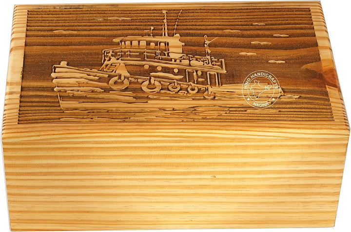Handgefertigte Holzurne im Vintage-Schiff für menschliche Asche für Erwachsene, gross – Baum des Leb
